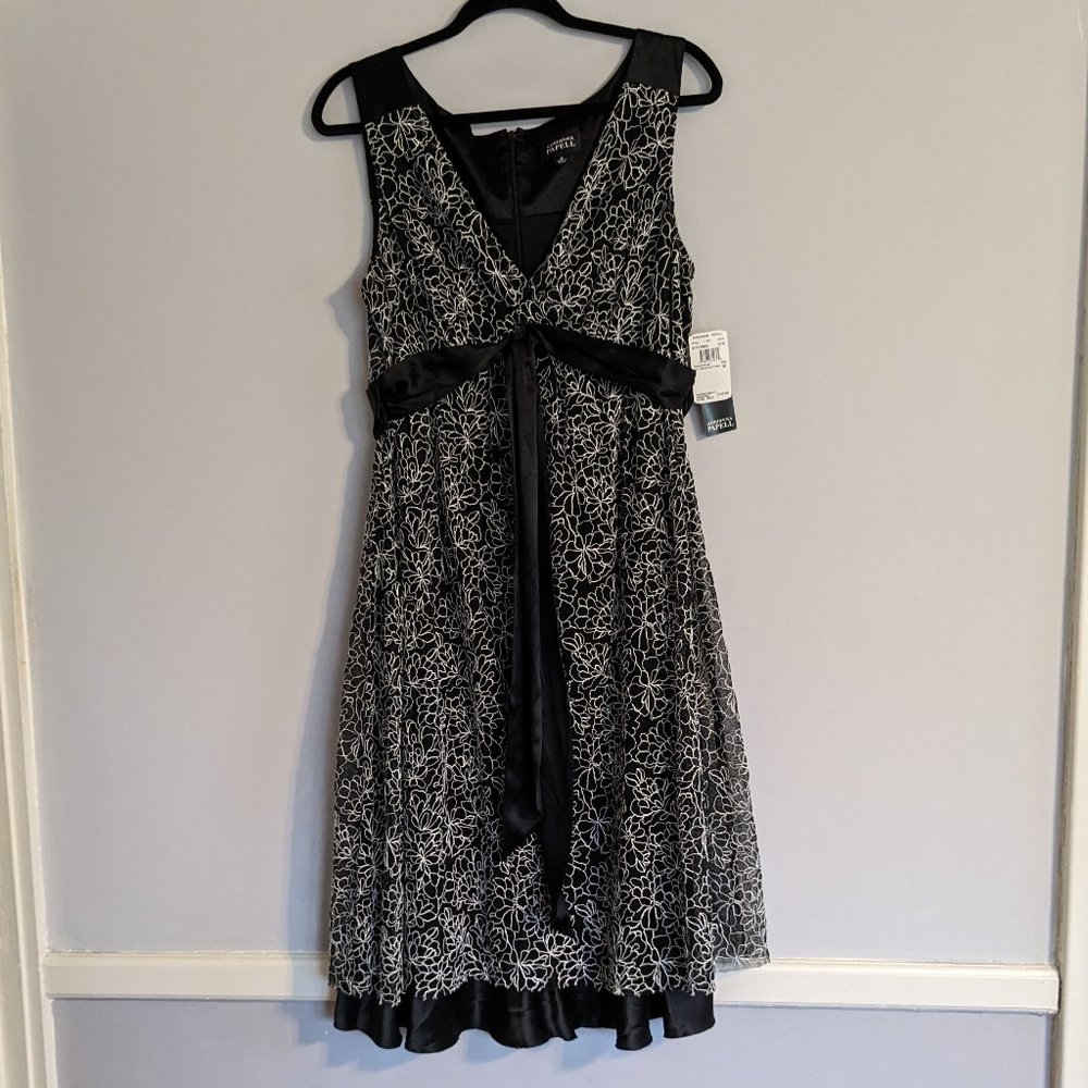 Adrianna Papell Black & White Fit 'n Flare Dress, Size 16, NWT, Wedding Guest